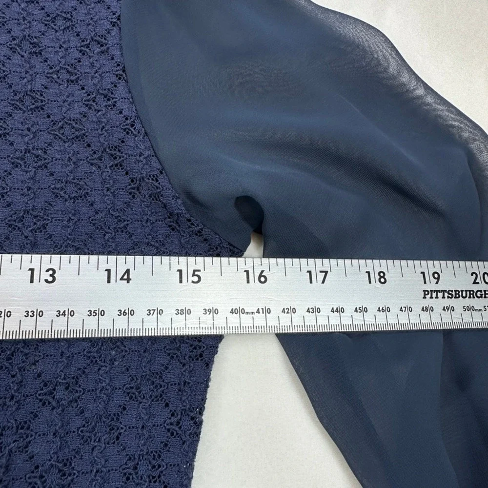 Free‎ People Navy Blue Textured Top Sheer Balloon Long Sleeve Blouse XS